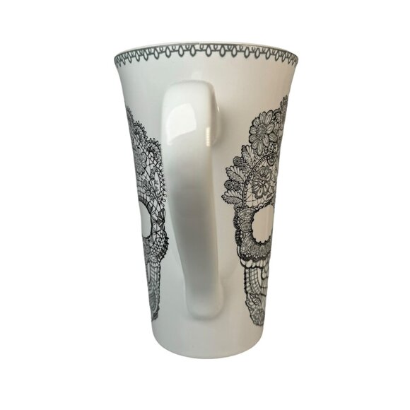 222 Fifth Skull Lace White & Black Porcelain Tall Coffee Mug Cup Goth Punk Witch - Picture 5 of 9